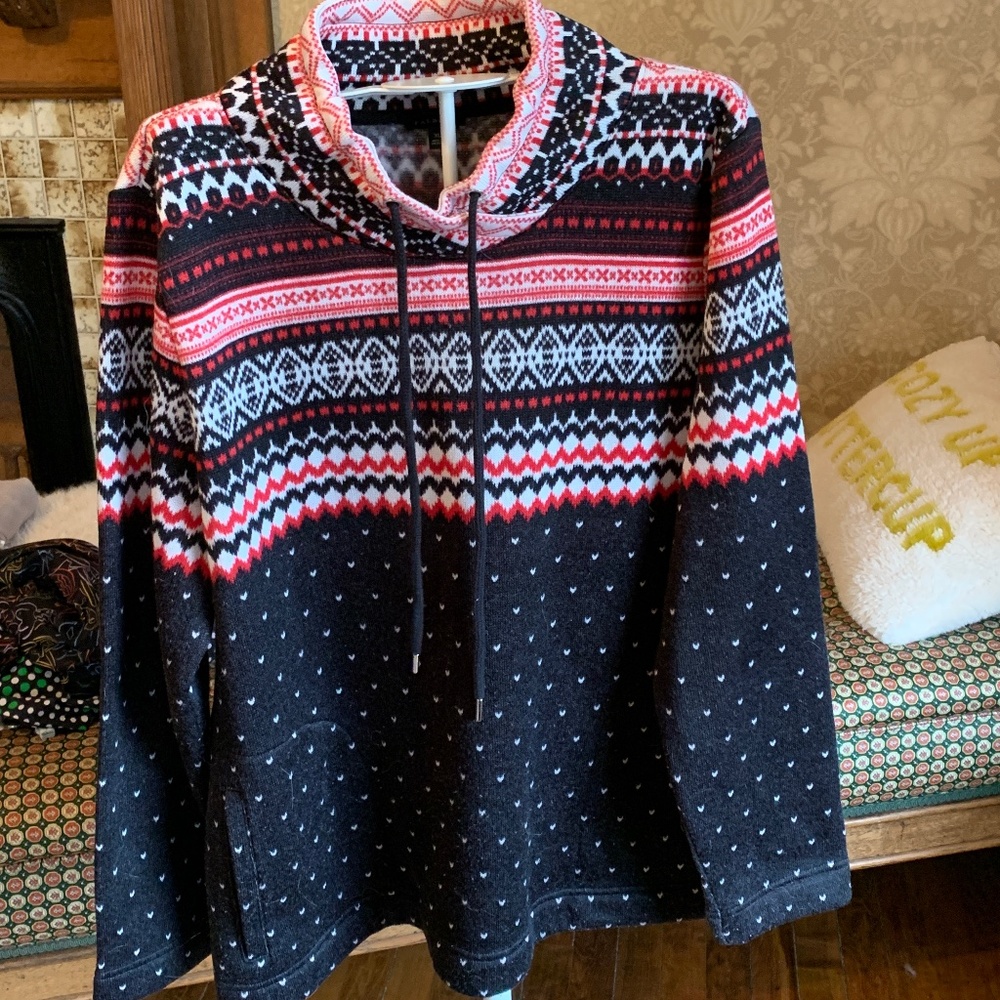 Talbots tie neck pocketed sweater. Worn a couple of times